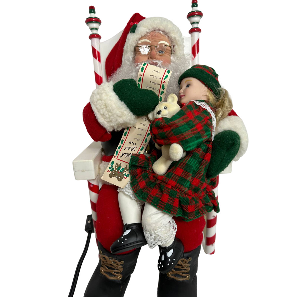 Animated SANTA Christmas 1993 Girl on Lap Holiday Motion Musical